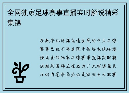 全网独家足球赛事直播实时解说精彩集锦